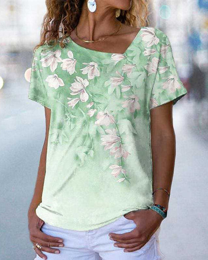T-shirt col V à imprimé fleuri