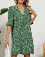 Robe verte à fleurs pour femmes