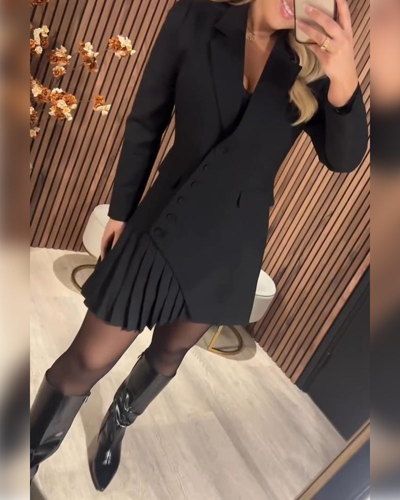 Robe Unie À Revers Et Style Tailleur