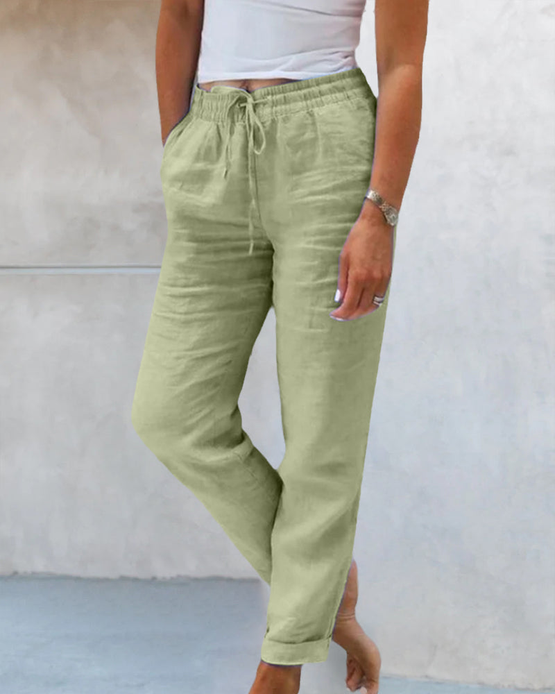 Pantalon décontracté à jambe droite de couleur unie