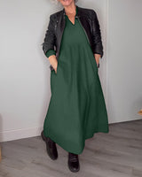 Robe élégante à col en V et manches longues
