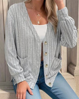 Veste manches longues col V couleur unie