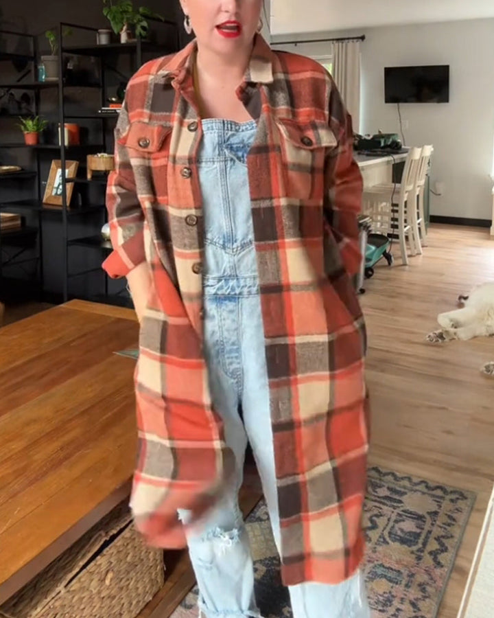 Manteau décontracté à carreaux avec boutons