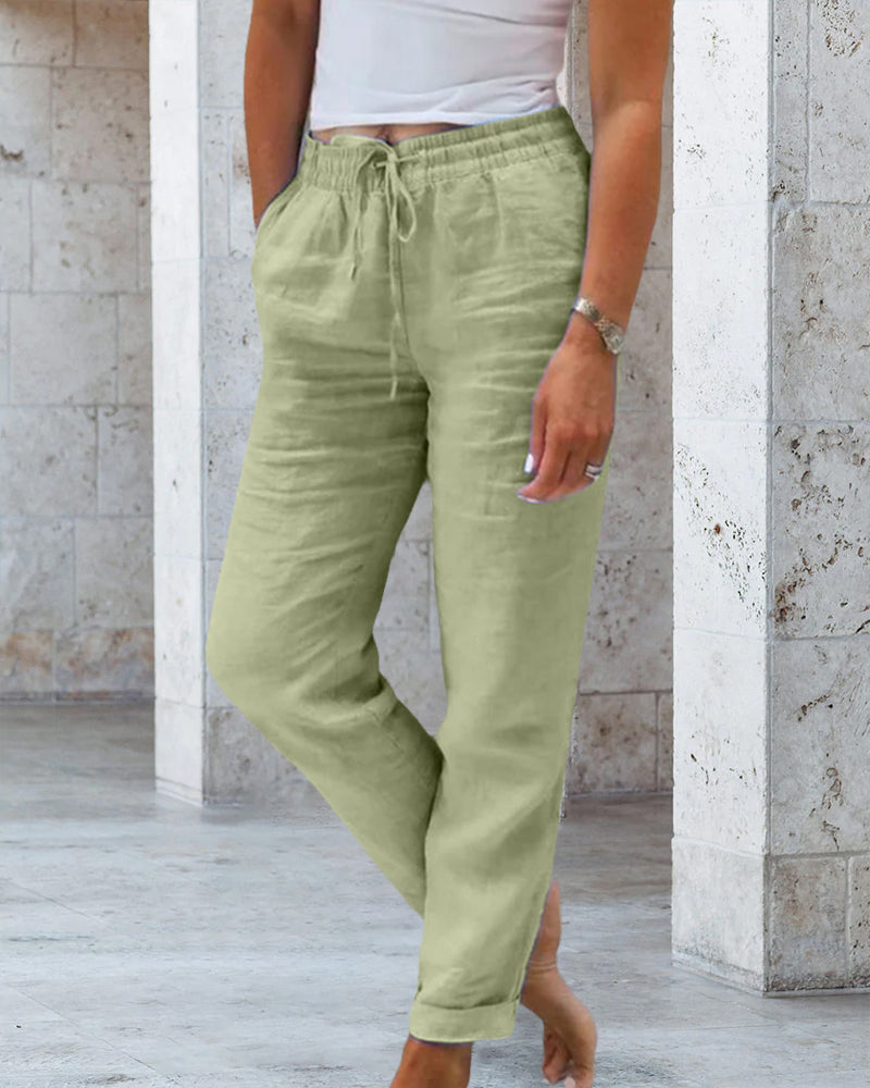 Pantalon décontracté à jambe droite de couleur unie
