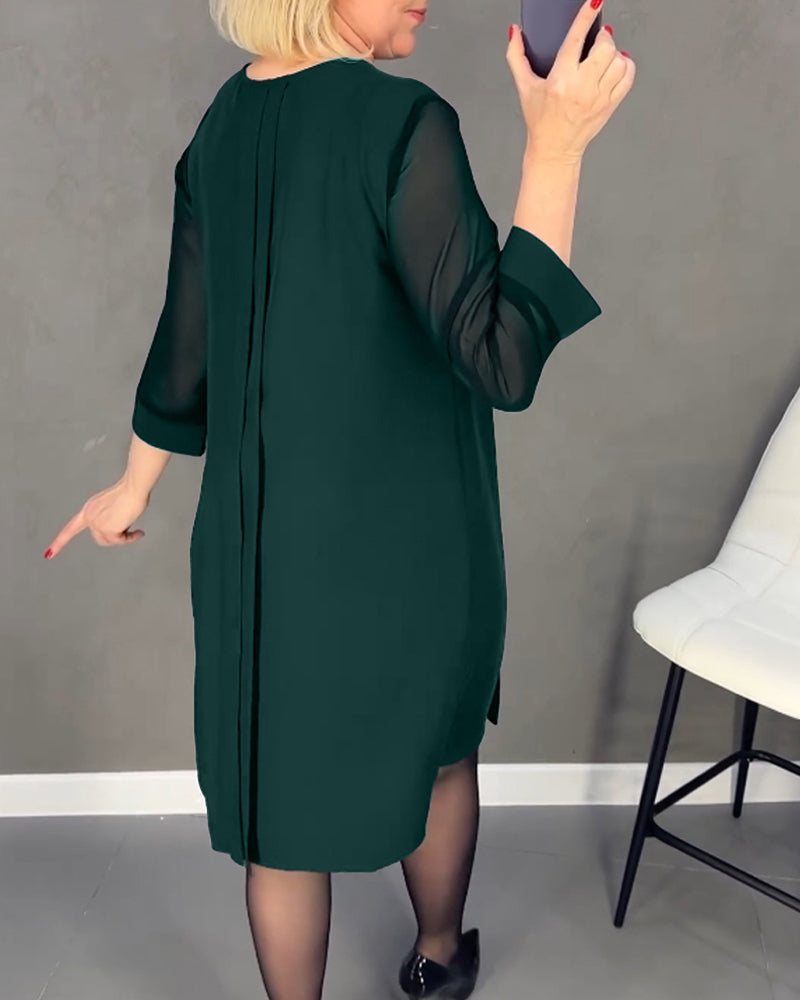 Robe plissée en maille patchwork de couleur unie