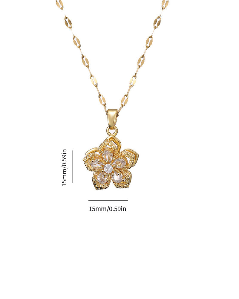 Collier pendentif rotatif à 360° à cinq pétales de fleur