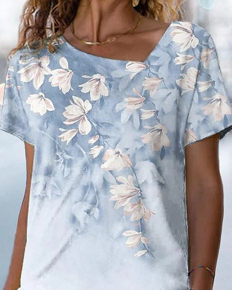 T-shirt col V à imprimé fleuri