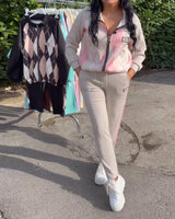 Ensemble Deux Pièces Haut À Zip Et Pantalon À Carreaux