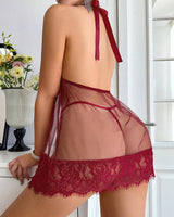 Dentelle Florale Halterneck Nuisette Lingerie Avec String