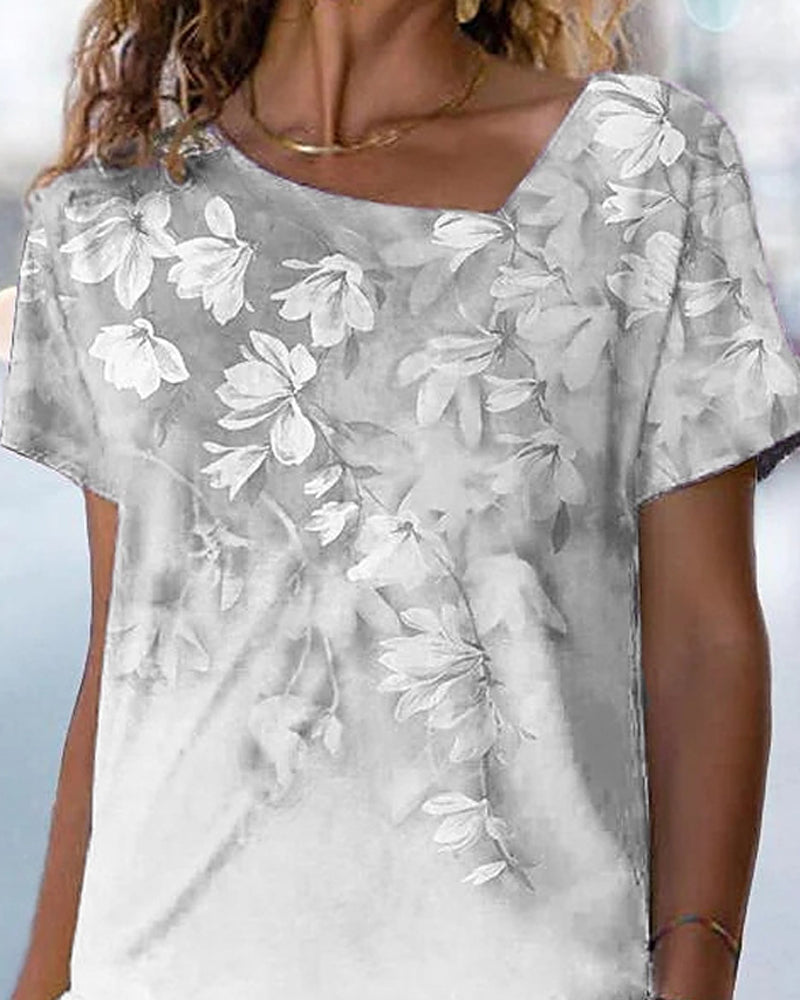 T-shirt col V à imprimé fleuri