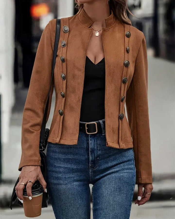Veste élégante à double boutonnage de couleur unie