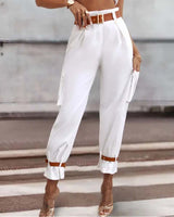 Pantalon cargo décontracté avec poche de couleur unie