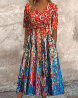 Robe de villégiature imprimée avec poches et col en V