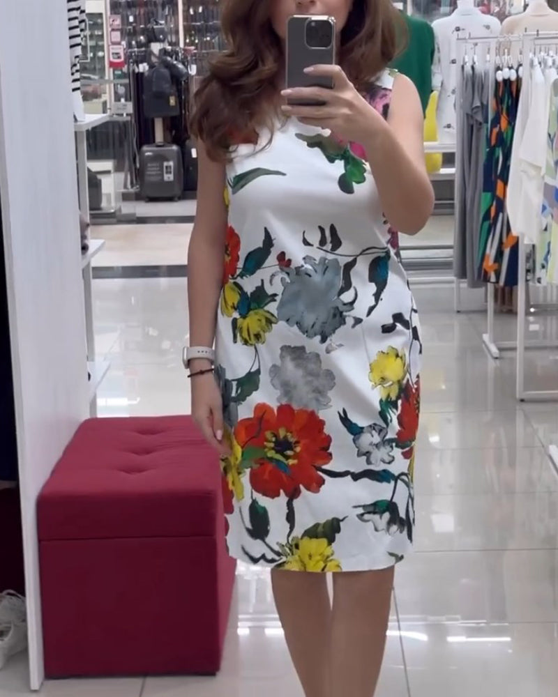Robe élégante sans manches à imprimé floral