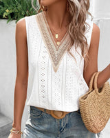Tank Top Avec Une Broderie à Oeillets et un Panneau de Dentelle