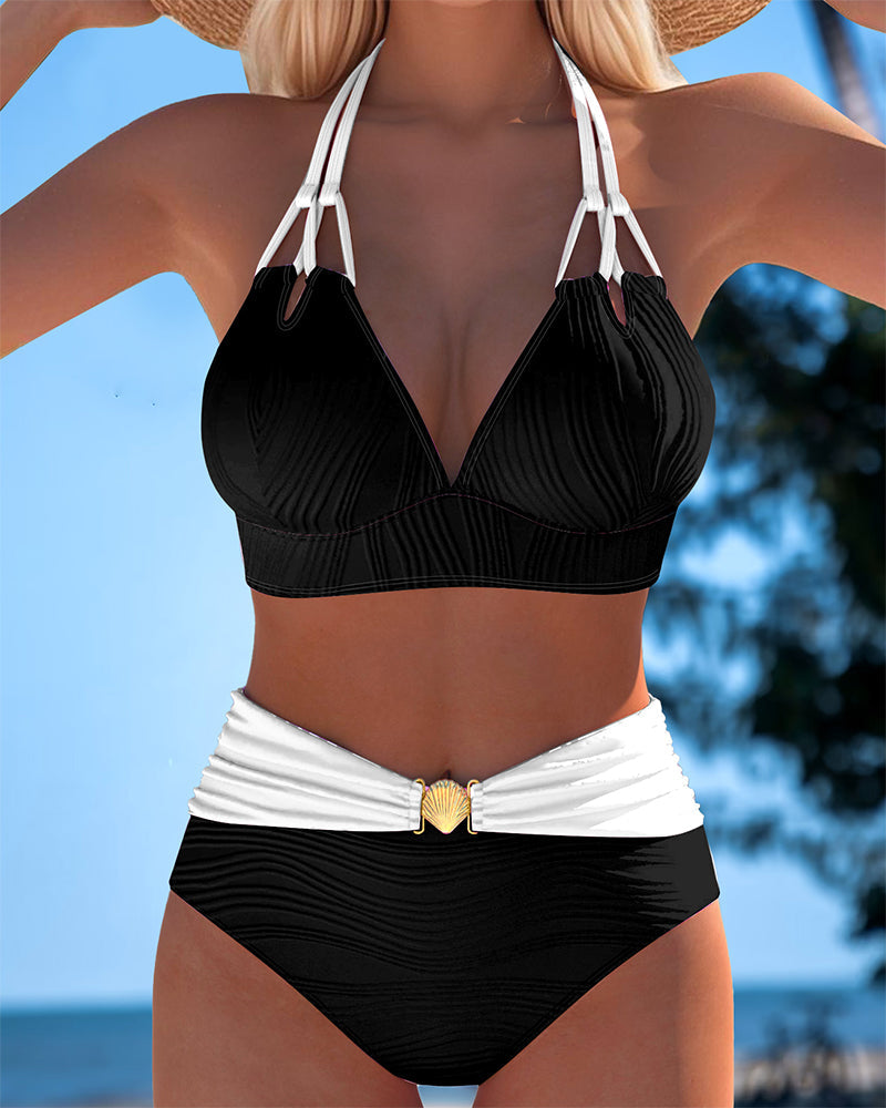 Maillot de Bain Double bretelle Haute taille Couleur contrastée