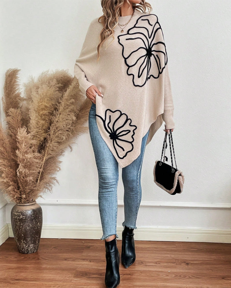 Pull Floral Large à Manches Gigot