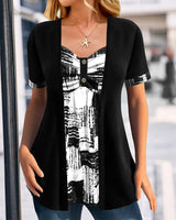 Blouse Imprimée Faux Deux Pièces Irrégulière