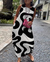 Robe Sans Manches Col Rond Avec Imprimé Géométrique
