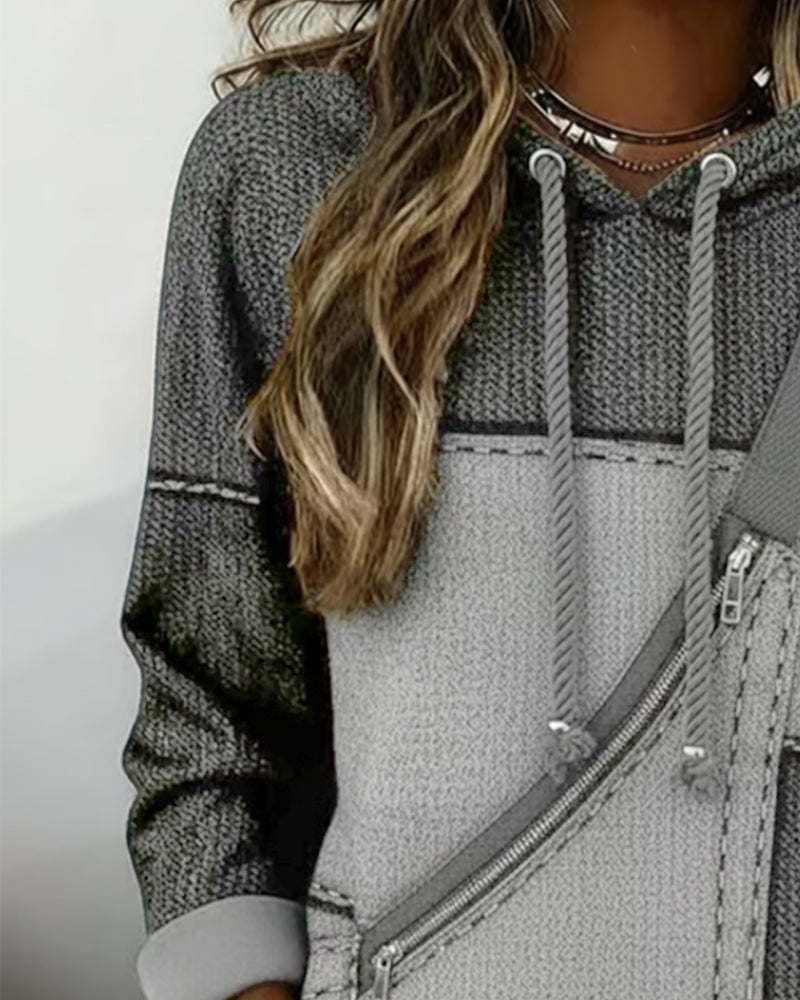 Sweat À Capuche Élégant À Blocs De Couleurs