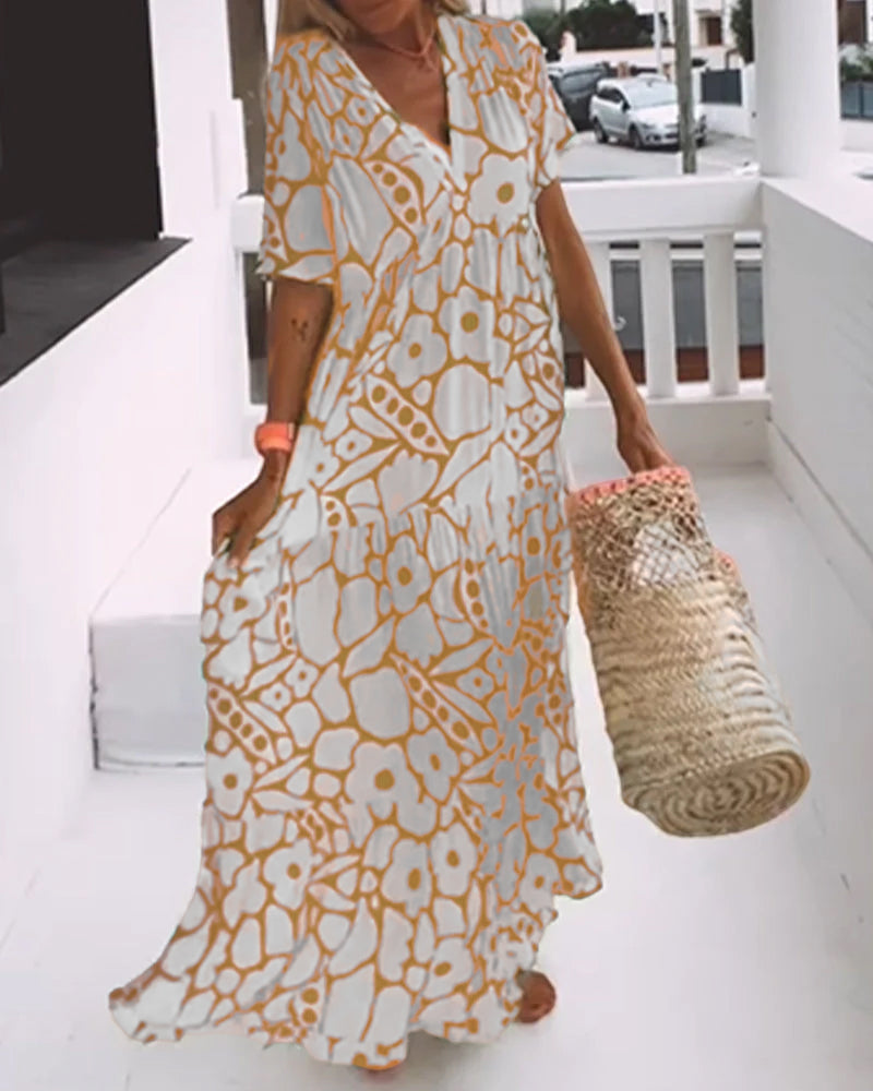 Robe ample imprimée à col en V