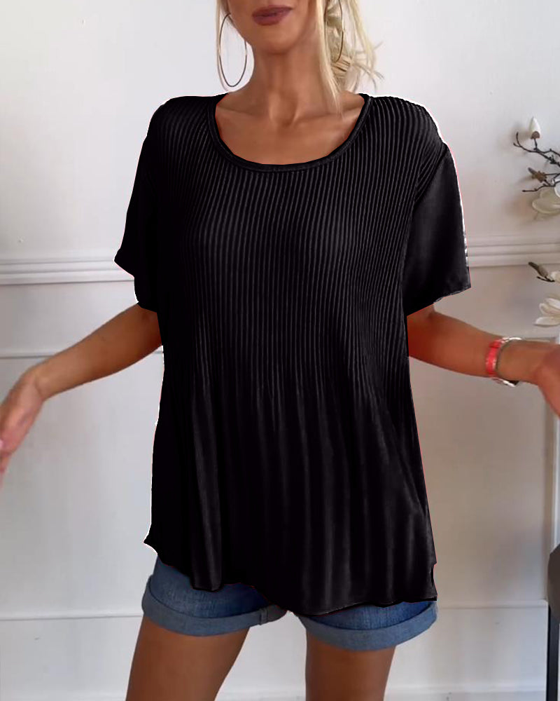 Blouse plissée col rond uni