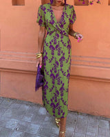 Robe midi imprimé floral à col V