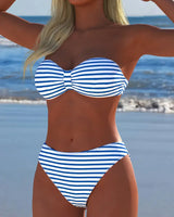Maillot De Bain Haute Taille Rayé Triangle Deux Pièces