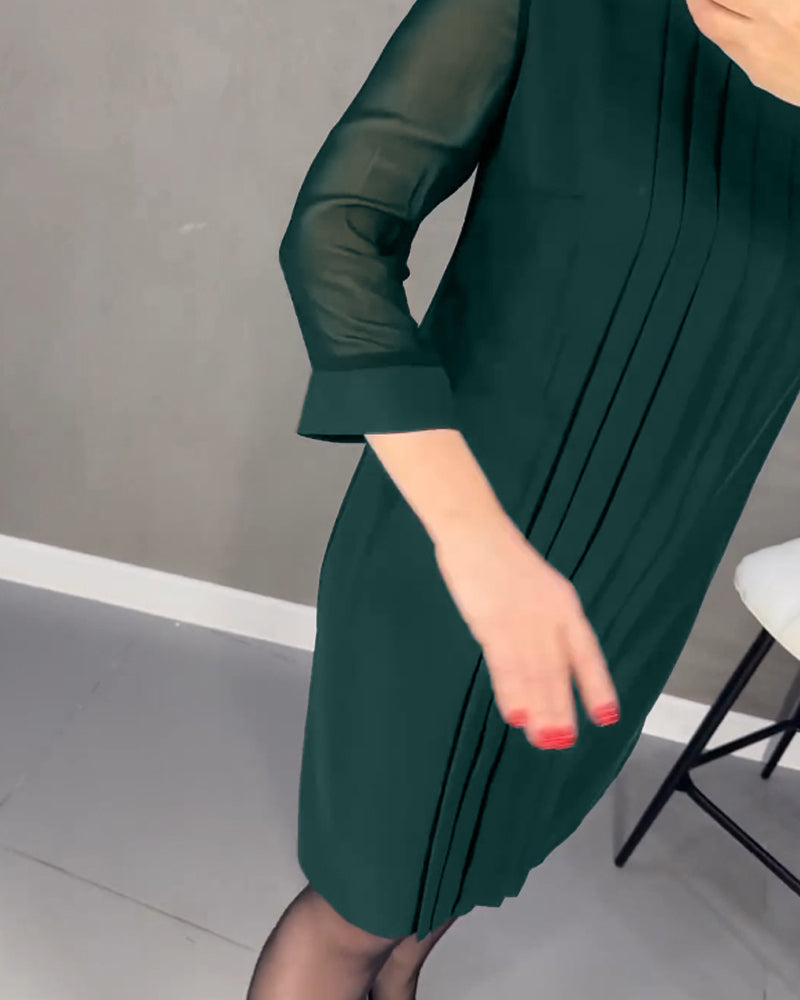 Robe plissée en maille patchwork de couleur unie
