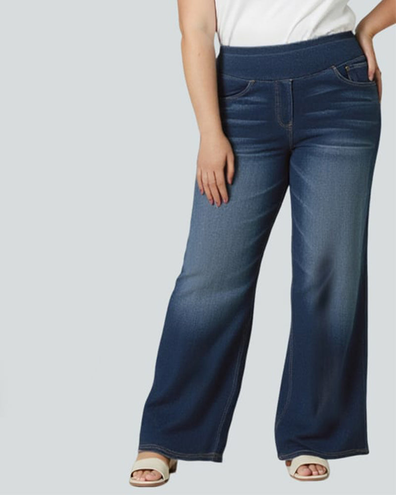 Denim Haute Taille Lavé Loose Baggy Décontracté