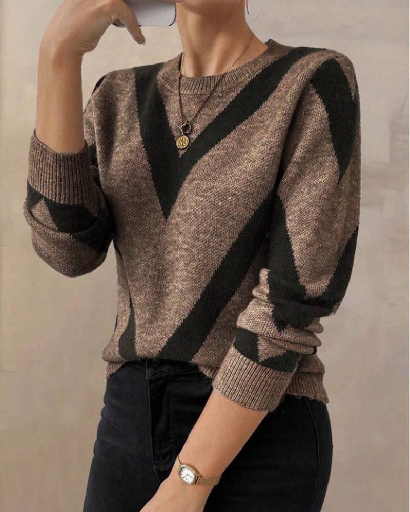 Pull Avec Caractéristiques Imprimé Géométrique Et Col Rond