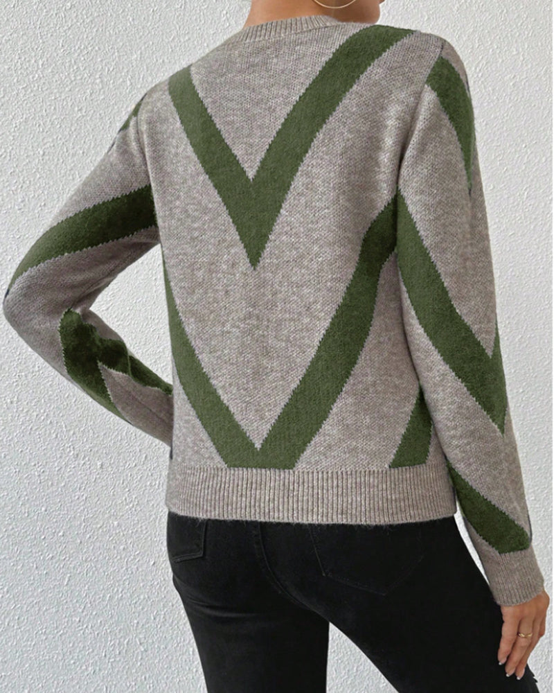 Pull Avec Caractéristiques Imprimé Géométrique Et Col Rond