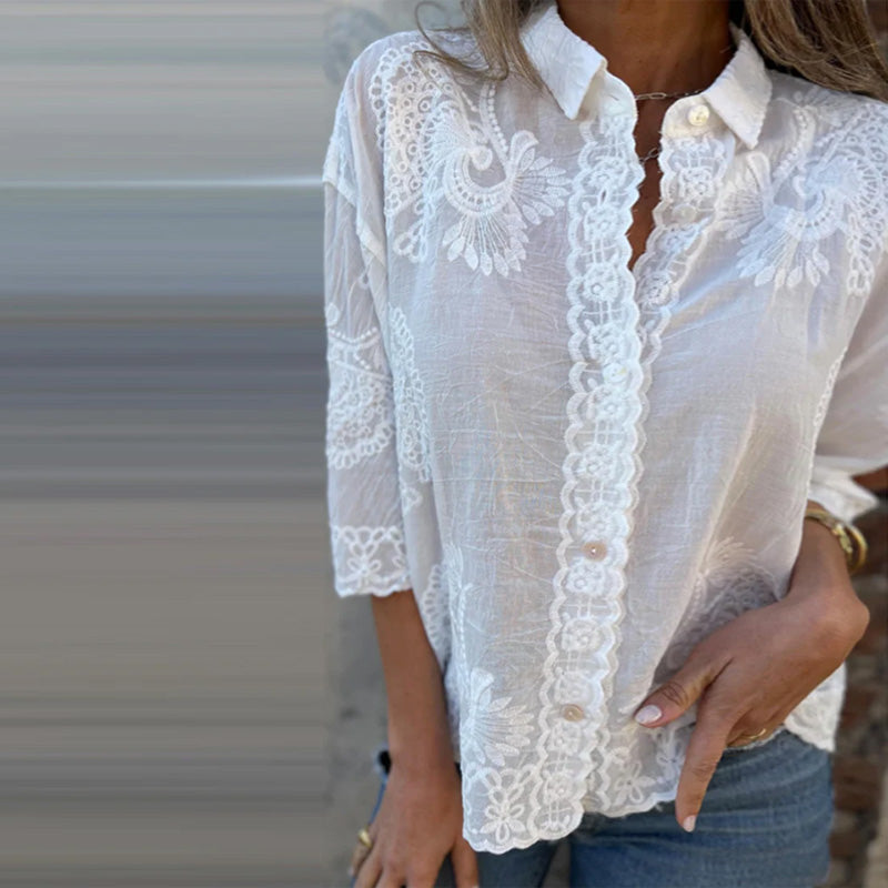 Chemise Unie Col Rabattu Boutons Imprimé
