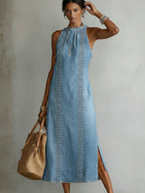 Soline | Robe en denim à dentelle rétro