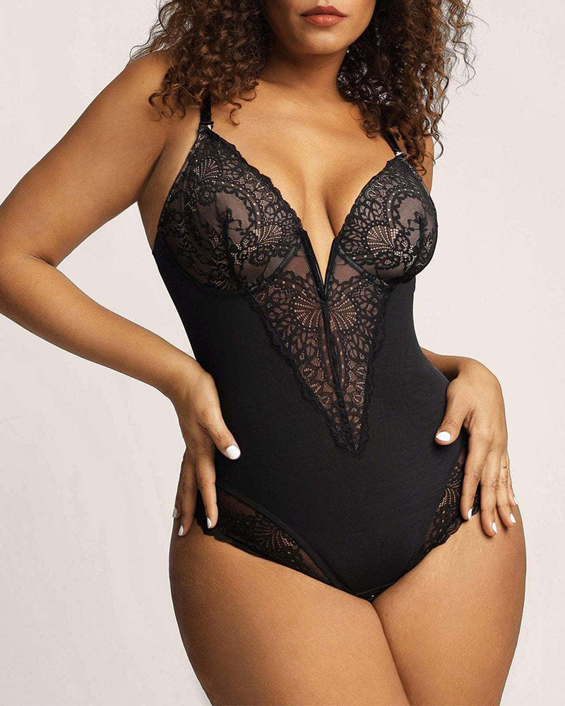 Bodysuit Décolleté Profond En V Et Dentelle Gainante