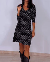 Robe col V imprimé losanges