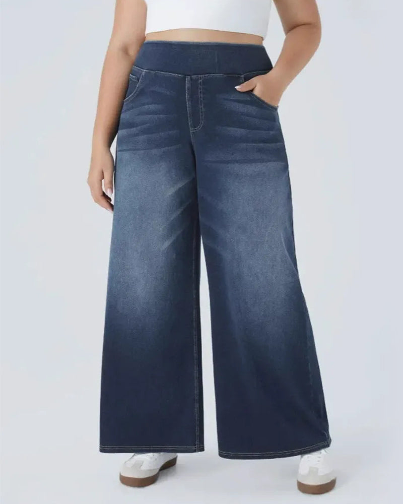 Denim Haute Taille Lavé Loose Baggy Décontracté