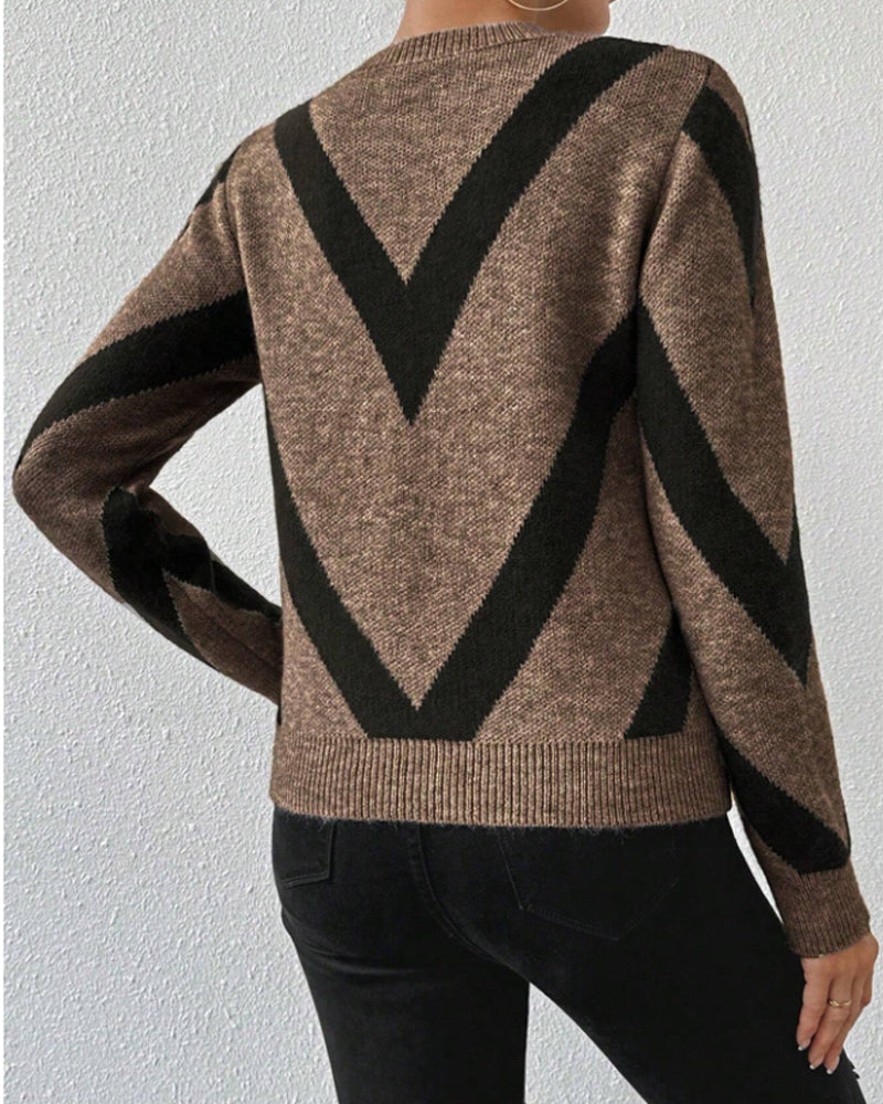 Pull Avec Caractéristiques Imprimé Géométrique Et Col Rond