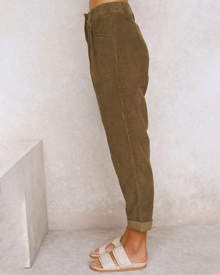 Pantalon Droit Uni Taille Haute