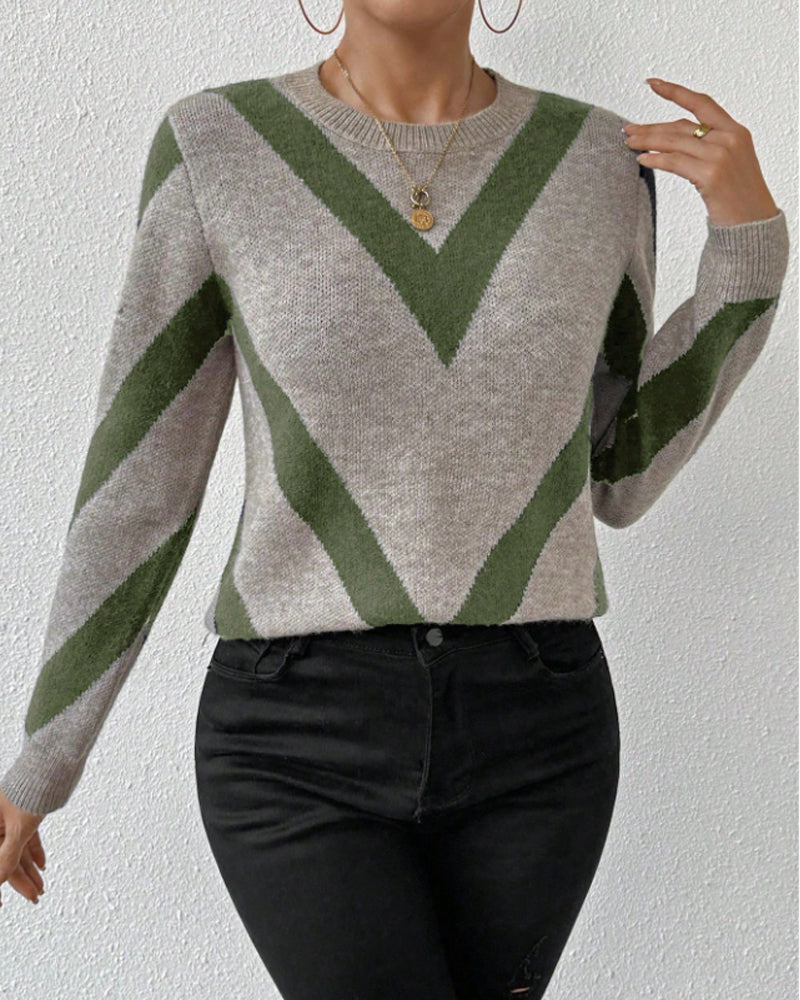 Pull Avec Caractéristiques Imprimé Géométrique Et Col Rond