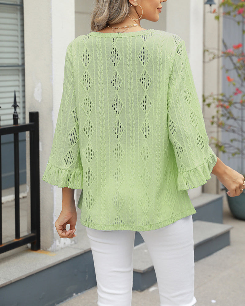Haut Motif Losange Creux Manches Trompette