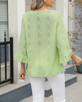 Haut Motif Losange Creux Manches Trompette