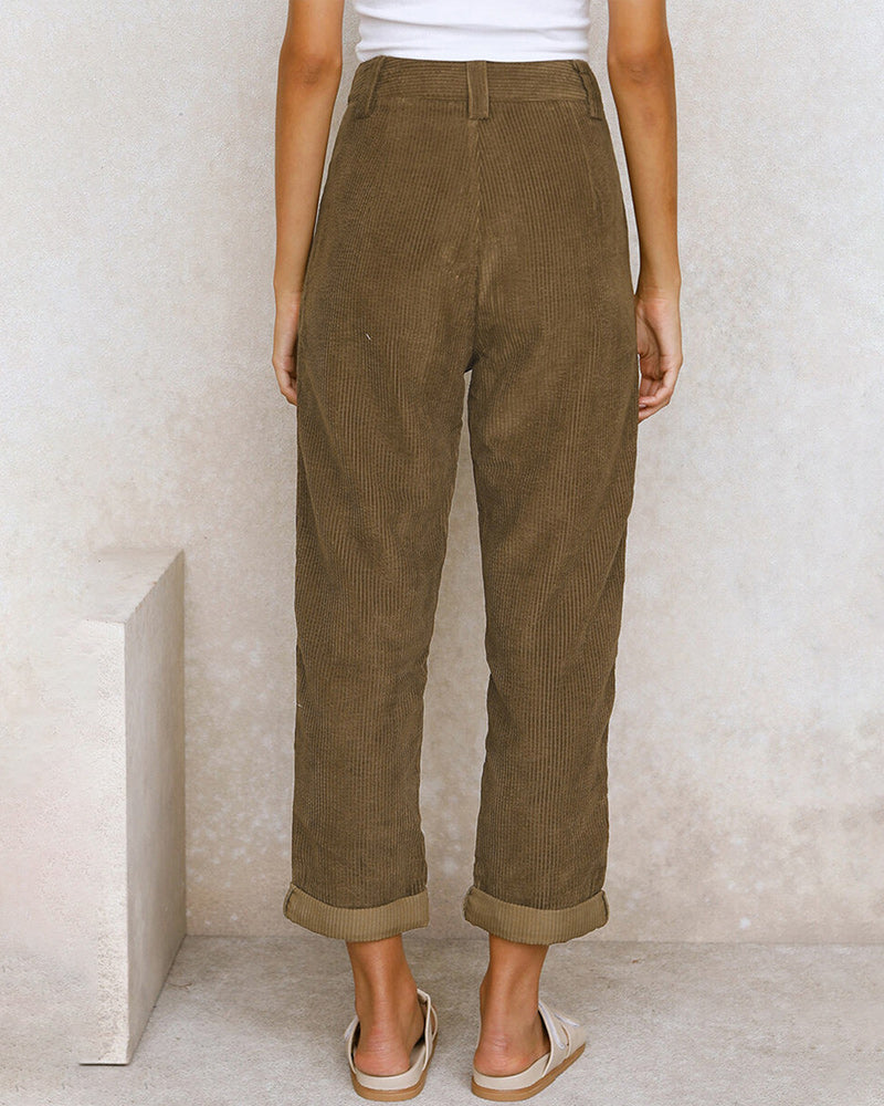 Pantalon Droit Uni Taille Haute