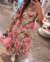 Robe ample douce imprimée à col en V