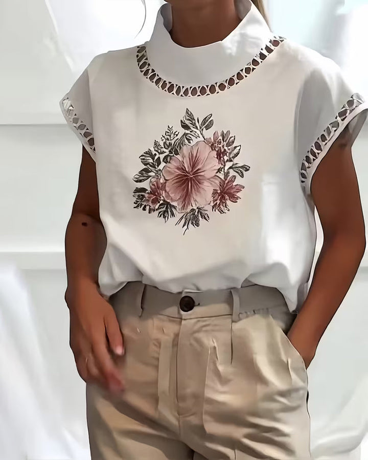 T-Shirt Col Roulé Demi Sans Manches Évidé