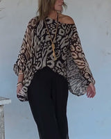 Blouse À Manches Longues Avec Imprimé Chauve-Souris Irrégulier