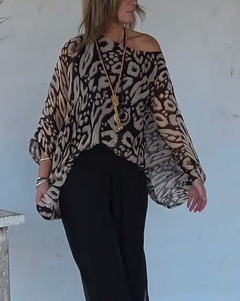 Blouse À Manches Longues Avec Imprimé Chauve-Souris Irrégulier
