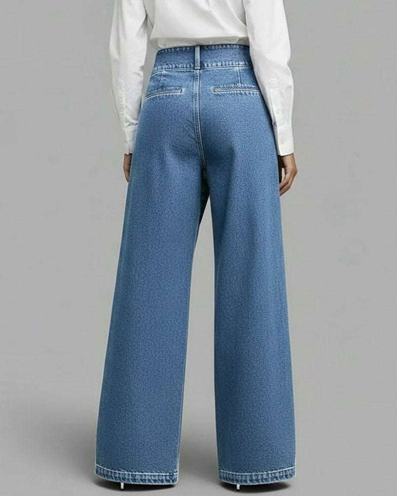 Pantalon Tendance Jambe Large En Denim