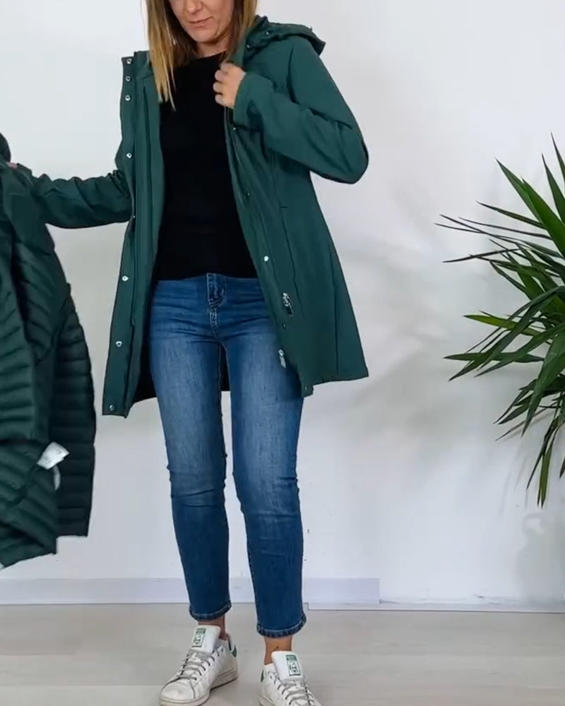 Manteau tendance de couleur unie avec fermeture éclair et bouton amovible