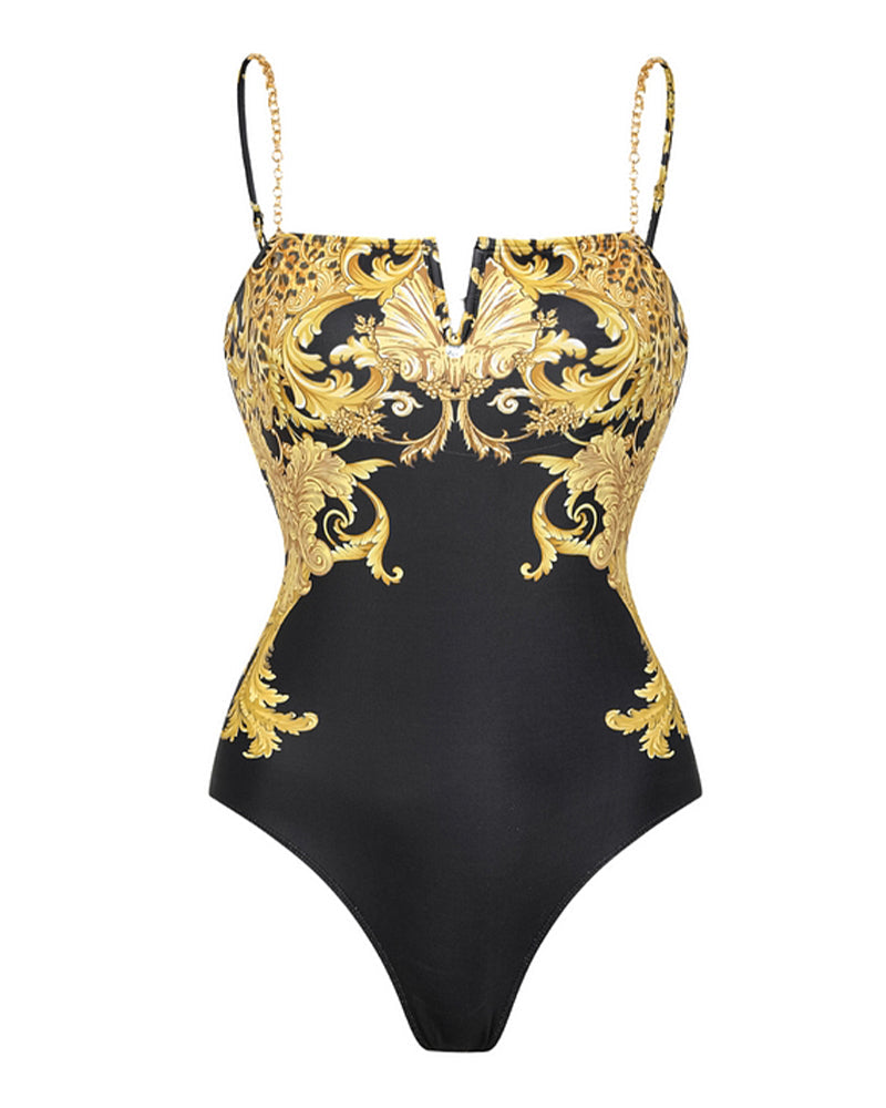 Maillot de bain Vintage Maille imprimée Protection solaire